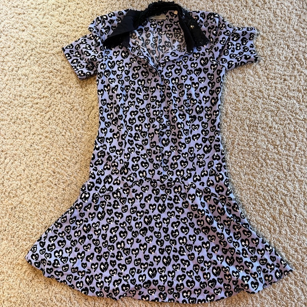 Sandro Lilac & Black Love Heart Leopard Print Dress - Picture 3 of 9